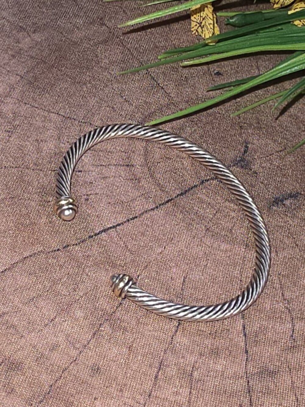 David Yurman Classic Cable Cuff Bracelet 4mm Two-Tone Gold Sterling Silver M - Picture 6 of 7